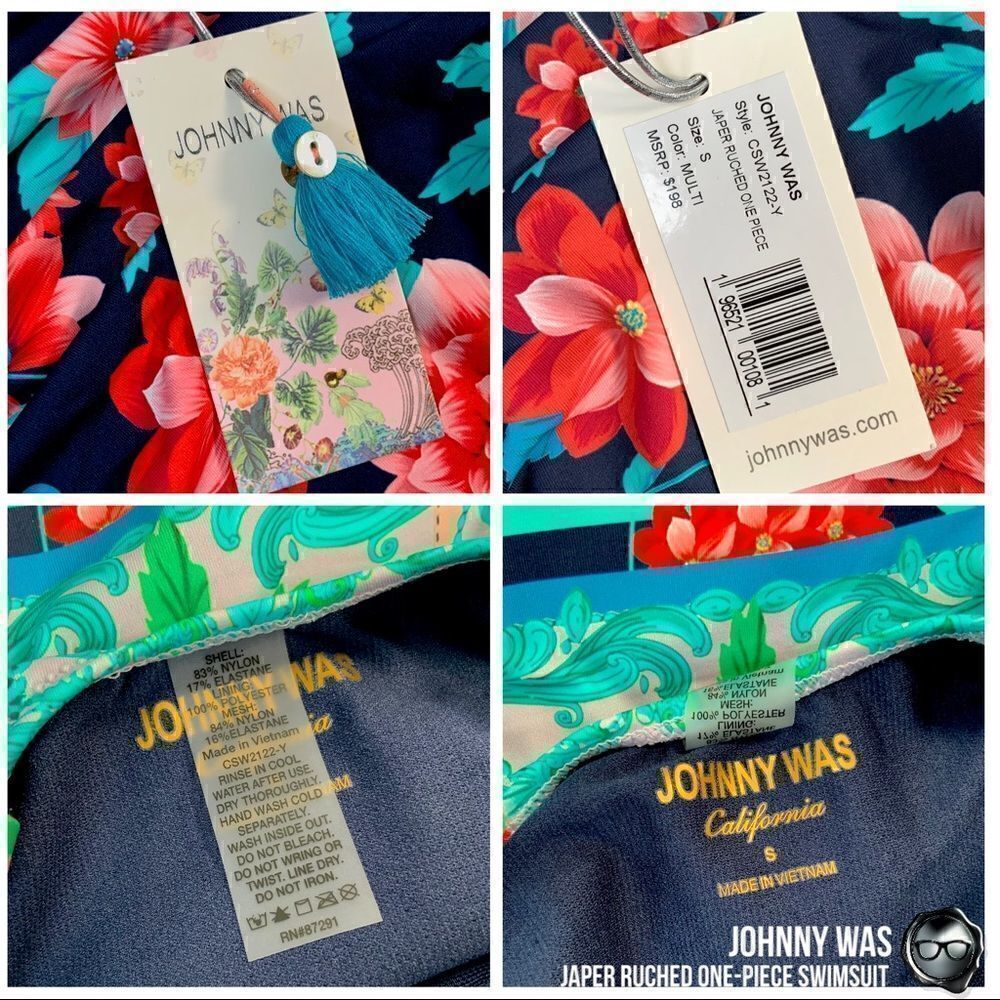 JOHNNY WAS JAPER RUCHED ONE PIECE SWIMSUIT IN FLORAL BLUE RED SMALL, LARGE NEW - Picture 13 of 16